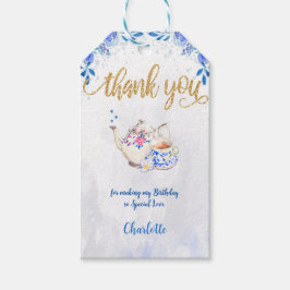 Blå och Guld Tea Party Gift-Märkre Presentetikett