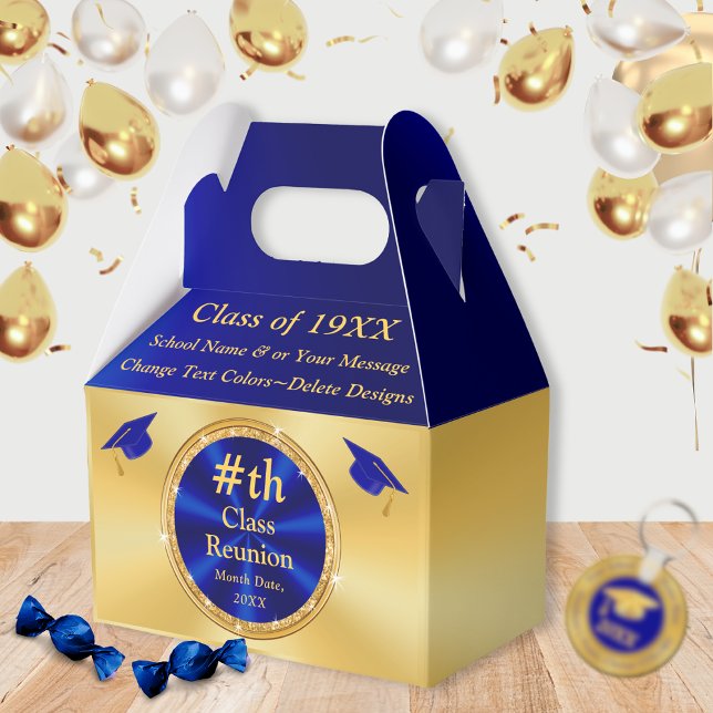Blå och Guld, Unika, Klassåterföreningsfavoriter,  Presentaskar (Class Reunion Party Favor Ideas. Blue, Gold, Class Reunion Favors, 50th, 40th, 30th, Class of 1974)