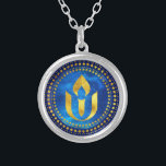 Blå och guld Unitarian chalice necklace Silverpläterat Halsband<br><div class="desc">Den unitariska universalismen Blue och guld döper till halsband. Chalice ser ut som en guld-stjärna i himlar som tänder mörken.</div>