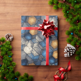 Blå och guld Urban Hex Wrap Presentpapper