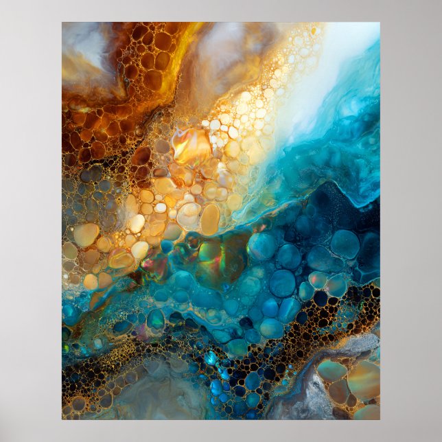 Blå och guld vätske konst abstrakt poster (Framsidan)