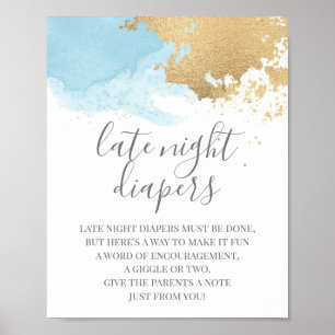 Blå och guld vattenfärg baby shower skylt
