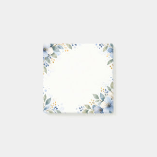 Blå och guld vattenfärg blommig ram post-it block