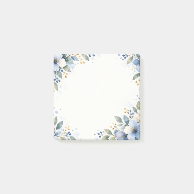 Blå och guld vattenfärg blommig ram post-it block (Framsida)