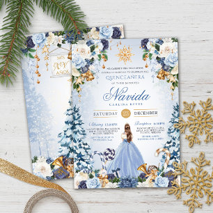 Blå och Guld vintervonderland Quinceanera Inbjudningar