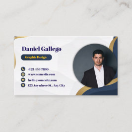 Blå och guld visitkort