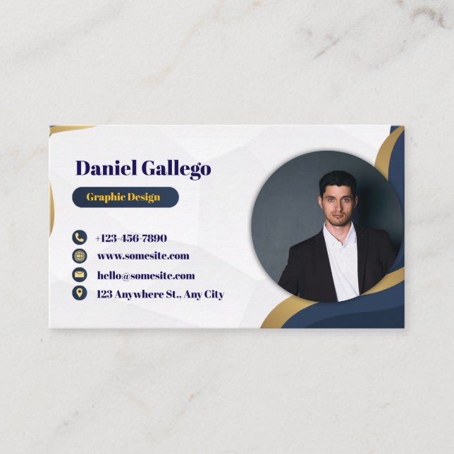 Blå och guld visitkort (Framsida)