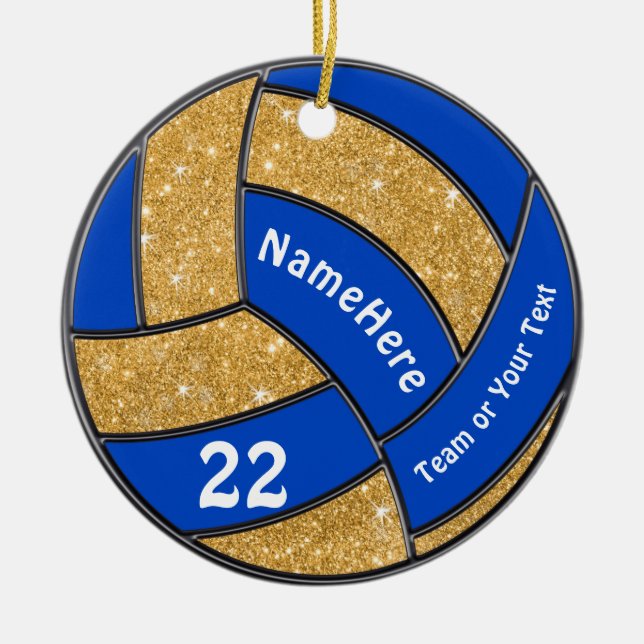 Blå och Guld Volleyball Ornament Personlig (Framsidan)