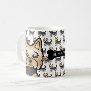 Blå Och Guld Yorkie Med Hundben Och Namn Kaffemugg