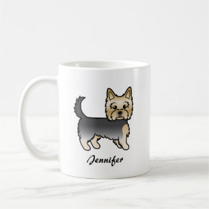 Blå Och Guld Yorkshire Terrier Tecknad Hund & Namn Kaffemugg