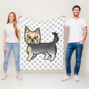 Blå Och Guld Yorkshire Terrier Tecknad Hund & Tass Fleecefilt