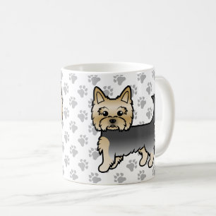 Blå Och Guld Yorkshire Terrier Tecknad Hund & Tass Kaffemugg
