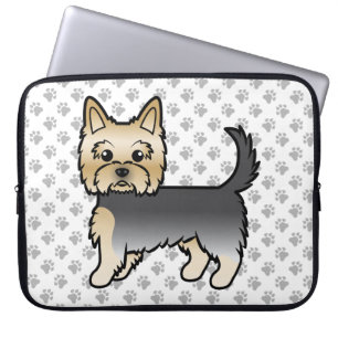 Blå Och Guld Yorkshire Terrier Tecknad Hund & Tass Laptop Fodral