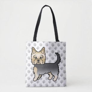 Blå Och Guld Yorkshire Terrier Tecknad Hund & Tass Tygkasse