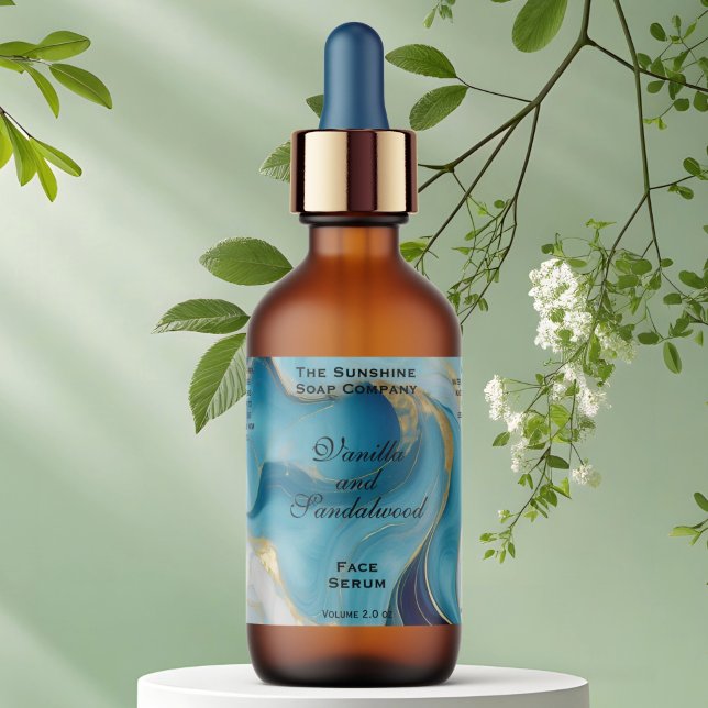 Blå och guldfärgad färgrekotikett Dropper Flaska-e Fraktsedel (Skapare uppladdad)