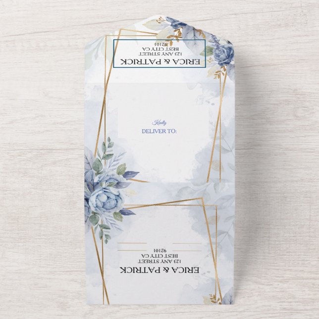 Blå och guldfärgad ram vattenfärg Floral (Utsida)