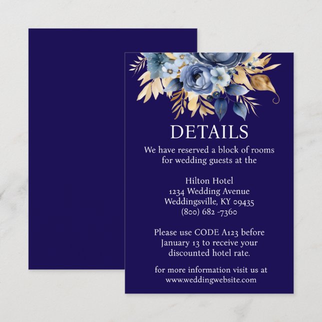 Blå och guldfärgade detaljer till inklusionskort tilläggskort (Fram/baksida)