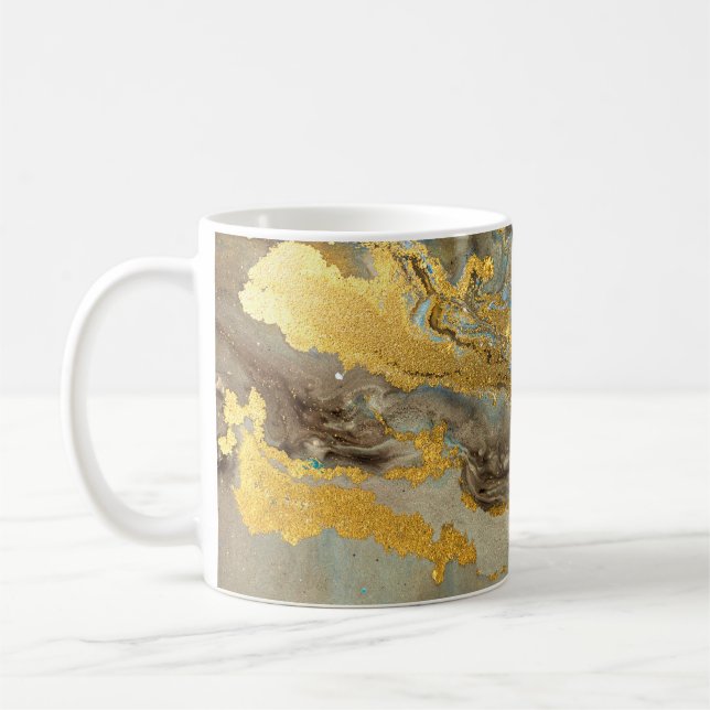 Blå och guldmarmor mönster kaffemugg (Vänster)
