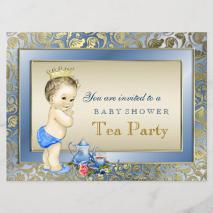 Blå och Guldpojkar Teasällskap Baby Shower Inbjudningar