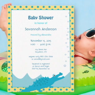 Blå och Gult Alligator Pojke Shower Inbjudningar
