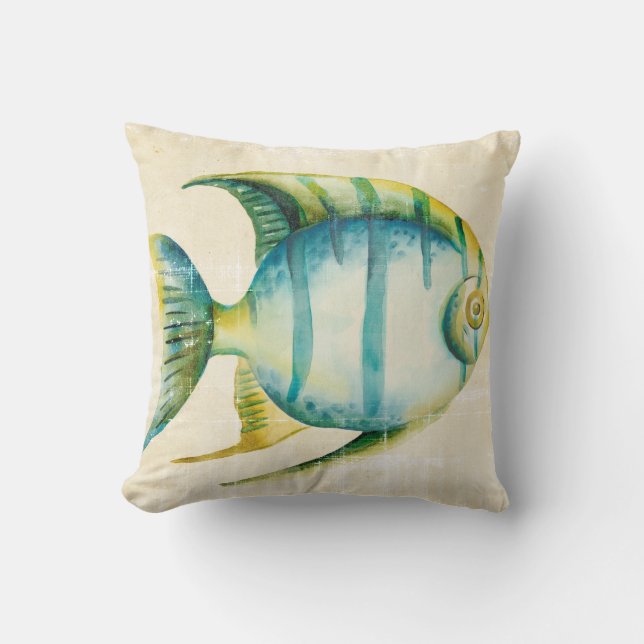 Blå och Gult Aquarium Fish Kudde (Framsida)