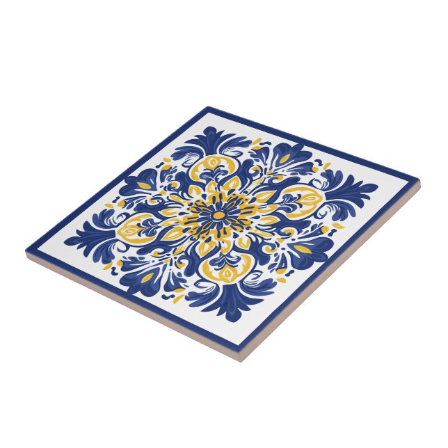 💛 Blå och gult, Azulejos Kakelplatta (Sidan)