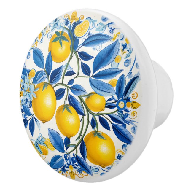 💛 Blå och gult Azulejos med citroner Knopp (Höger)