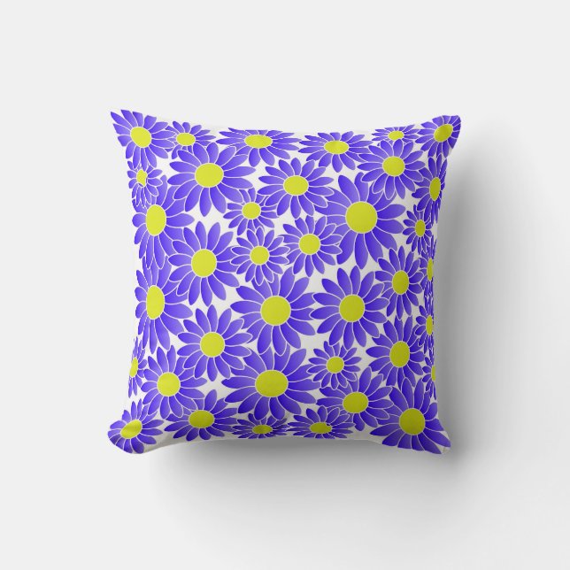 Blå och Gult blomma Dekorativ kudde (Framsida)