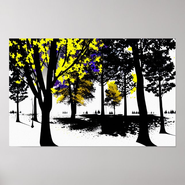 Blå- och Gult-blomma i Svarta och vita världen Poster (Framsidan)