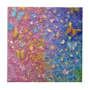 Blå och Gult Butterflies Söt Colorful Mosaic Kakelplatta