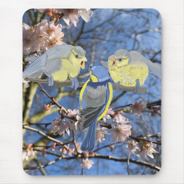 Blå och Gult Chickadee-familjen Musmatta (Framsidan)