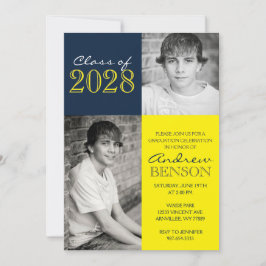 Blå och Gult Classic 2 Photo Studenten Inbjudningar