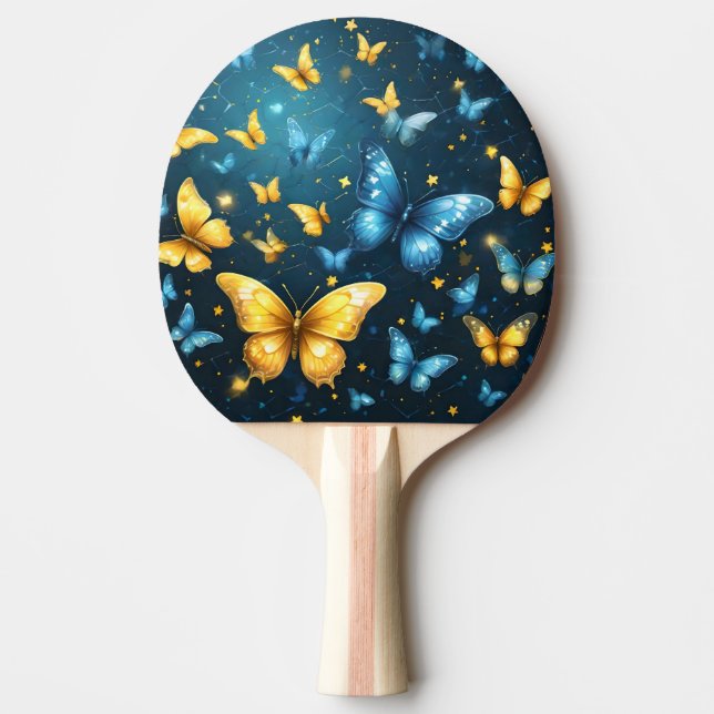 Blå och Gult fjärilar. Pingisracket (Framsidan)