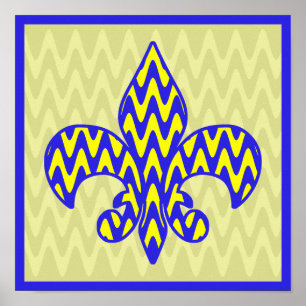 Blå och Gult Fleur de lis Poster