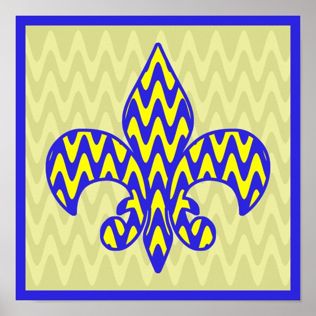 Blå och Gult Fleur de lis Poster (Framsidan)