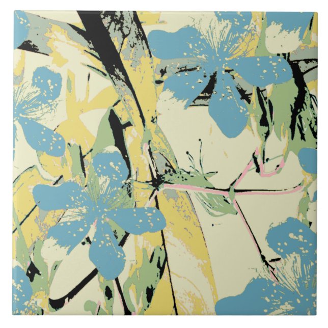 Blå och gult för reflexblommor kakelplatta (Framsidan)