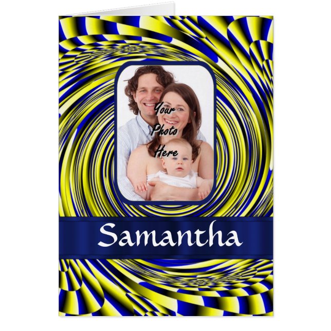 Blå och gult fraktur hälsningskort (Framsidan)