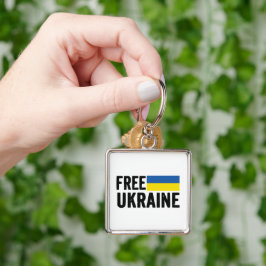 BLÅ OCH GULT FRI UKRAINA FYRKANTIG SILVERFÄRGAD NYCKELRING