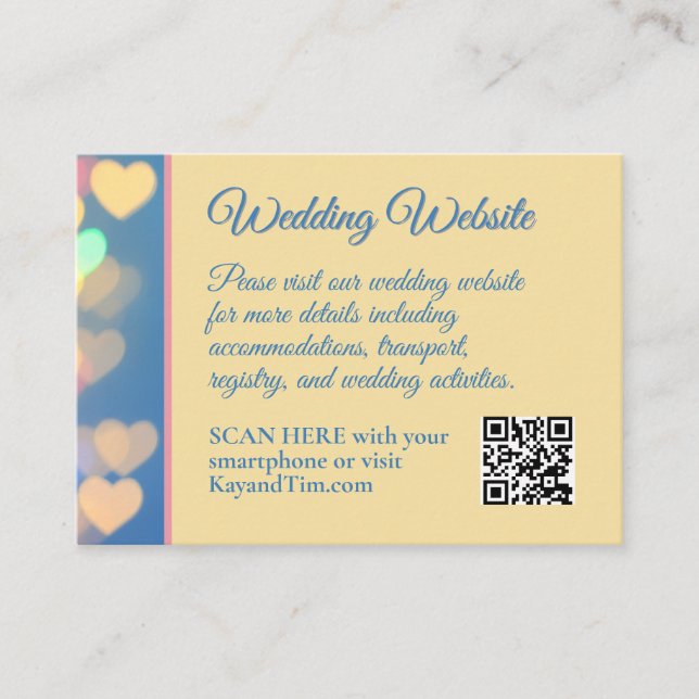 Blå och Gult Glowing Hearts Bröllop Tilläggskort (Framsida)