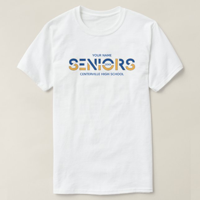 Blå och Gult Guld 2-Färg-sensorer Skivad Brev T Shirt (Design framsida)