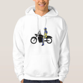 Blå och Gult-läder vid motorcykel Tävling Hoodie