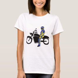 Blå och Gult-läder vid motorcykel Tävling T Shirt