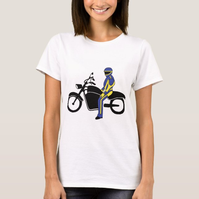 Blå och Gult-läder vid motorcykel Tävling T Shirt (Framsida)