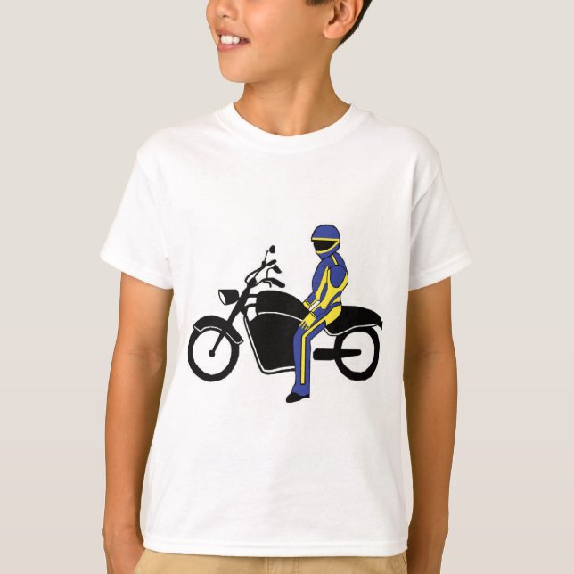 Blå och Gult-läder vid motorcykel Tävling T Shirt (Framsida)