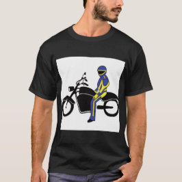 Blå och Gult-läder vid motorcykel Tävling T Shirt