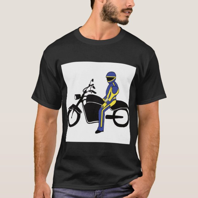 Blå och Gult-läder vid motorcykel Tävling T Shirt (Framsida)