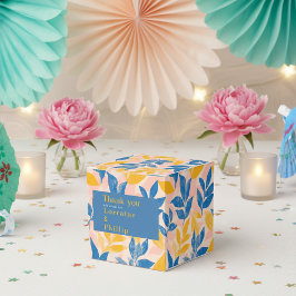 Blå och Gult Leafy Botanical Bröllop tack. Presentaskar