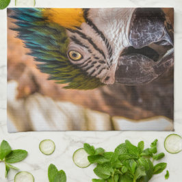 Blå och gult macaw porträtt kökshandduk