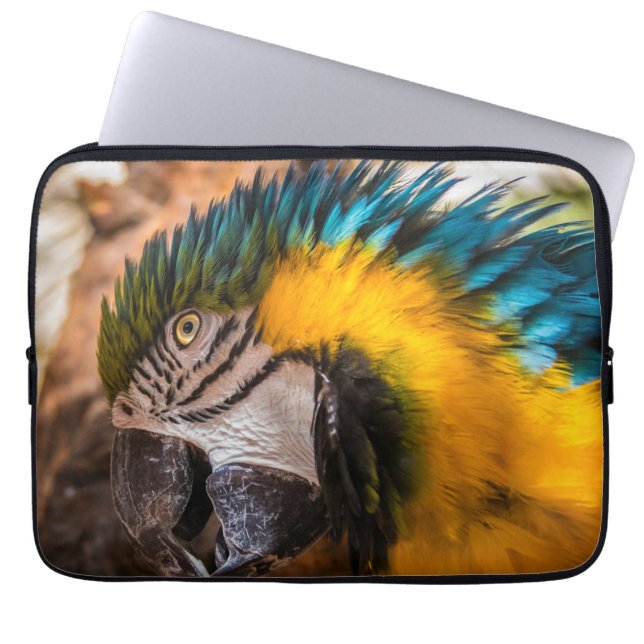 Blå och gult macaw porträtt laptop fodral (Framsidan)