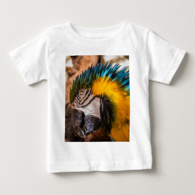 Blå och gult macaw porträtt t shirt (Framsida)